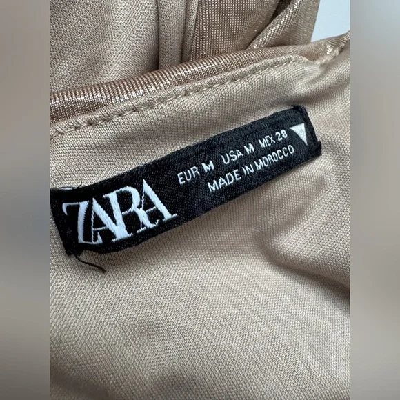 Zara Metallic Gold Slick Ruched Bodysuit Party Glam Statement Piece M Sleeveless - Picture 9 of 11